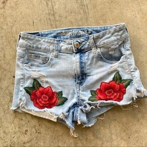 American Eagle Embroidered Roses Distressed Shorts